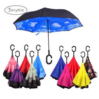 Fancytime Reverse Rain Umbrella for Women Folding Double Layers for Me_1